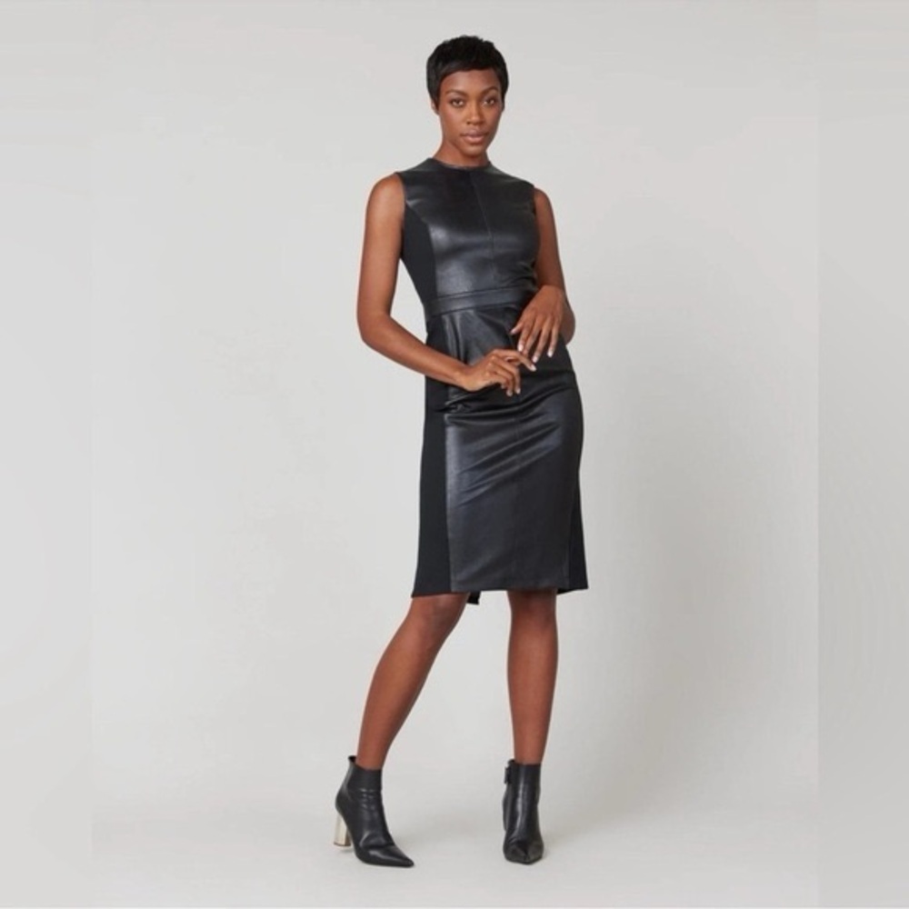 SPANX leather-like combo luxe black sheath dress size medium